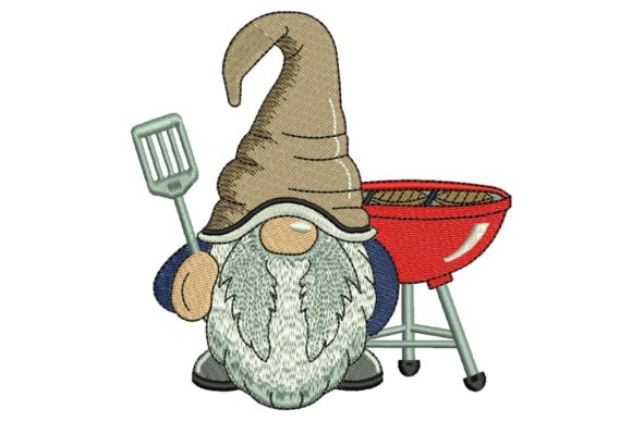 BBQ Gnome: A Playful, Polished Embroidery Design for Boutique Apparel